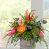 Gorgeous Tropical & Colorful Silk Flower Arrangement in Wooden Pot #F-86